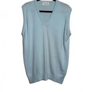 Vintage 80s 70s  Light Blue V-Neck Sleeveless Sweater Vest
